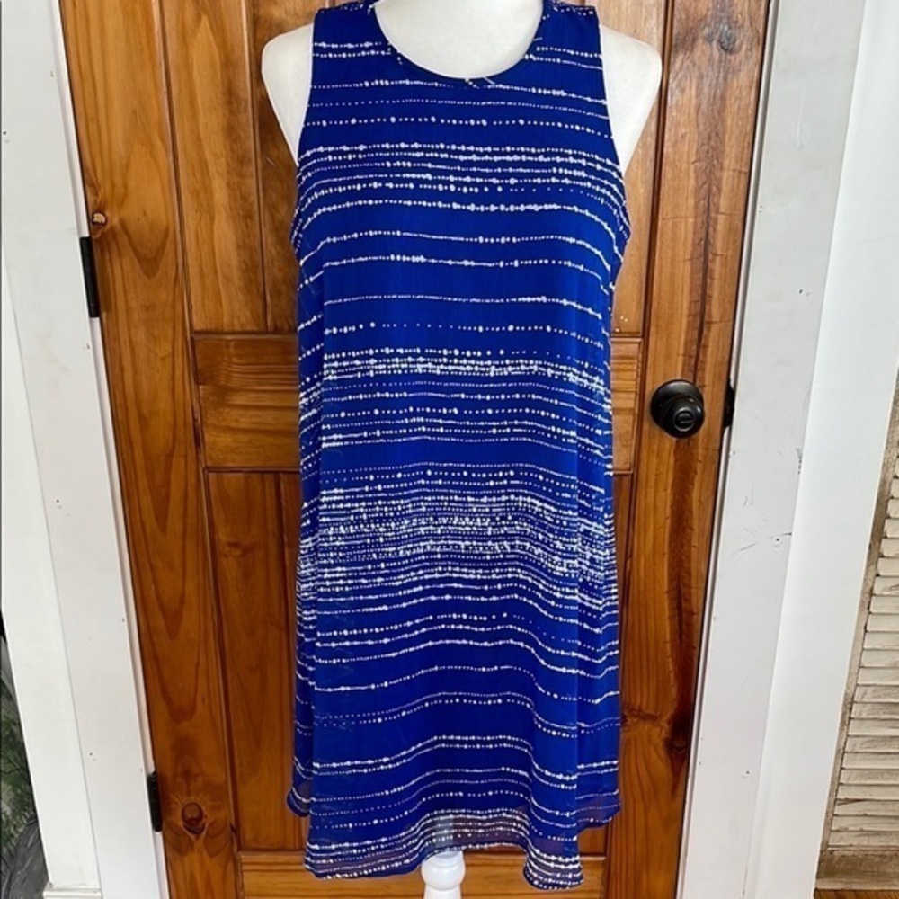 Tommy Hilfiger Royal Blue White Sleeveless Midi Dress Dots Striped 8